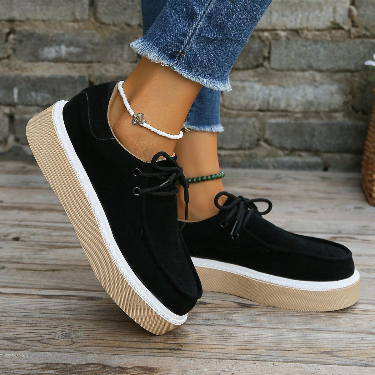AD | Kvinnliga snörade flats med tjock sula Sneakers