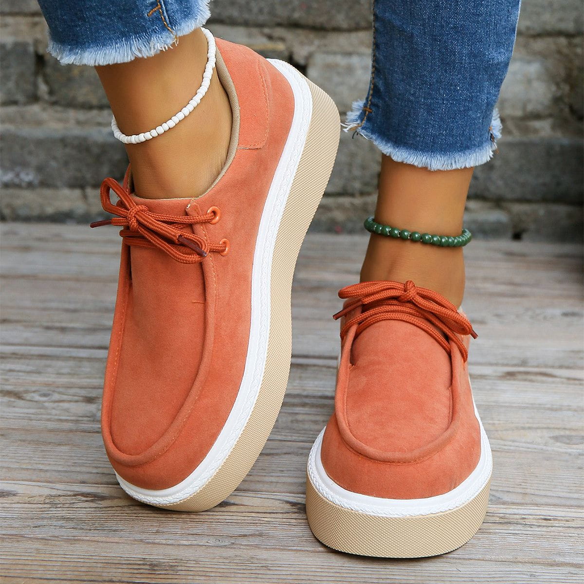 AD | Kvinnliga snörade flats med tjock sula Sneakers