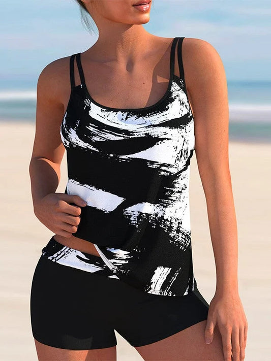 AD Plus Size Badkläder ärmlös lätt randig tankini