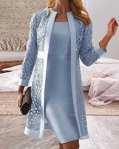 AD | Ladies Spets Cardigan Klänning Tvådelat Set