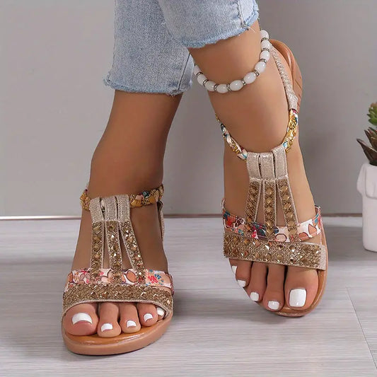 AD | Boho glam strass flätade kilklackssandaler
