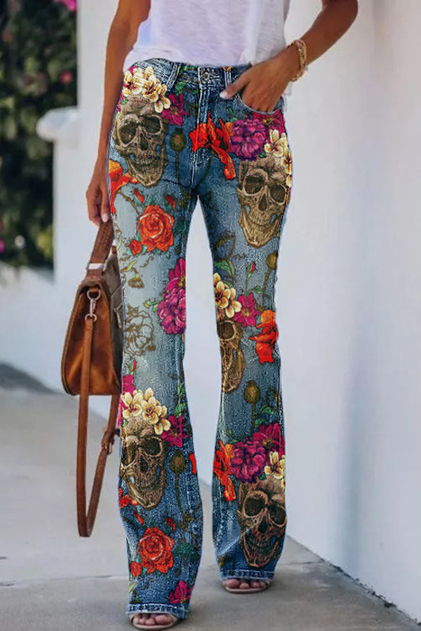 AD | Printed Faux High Rise Flare Byxor