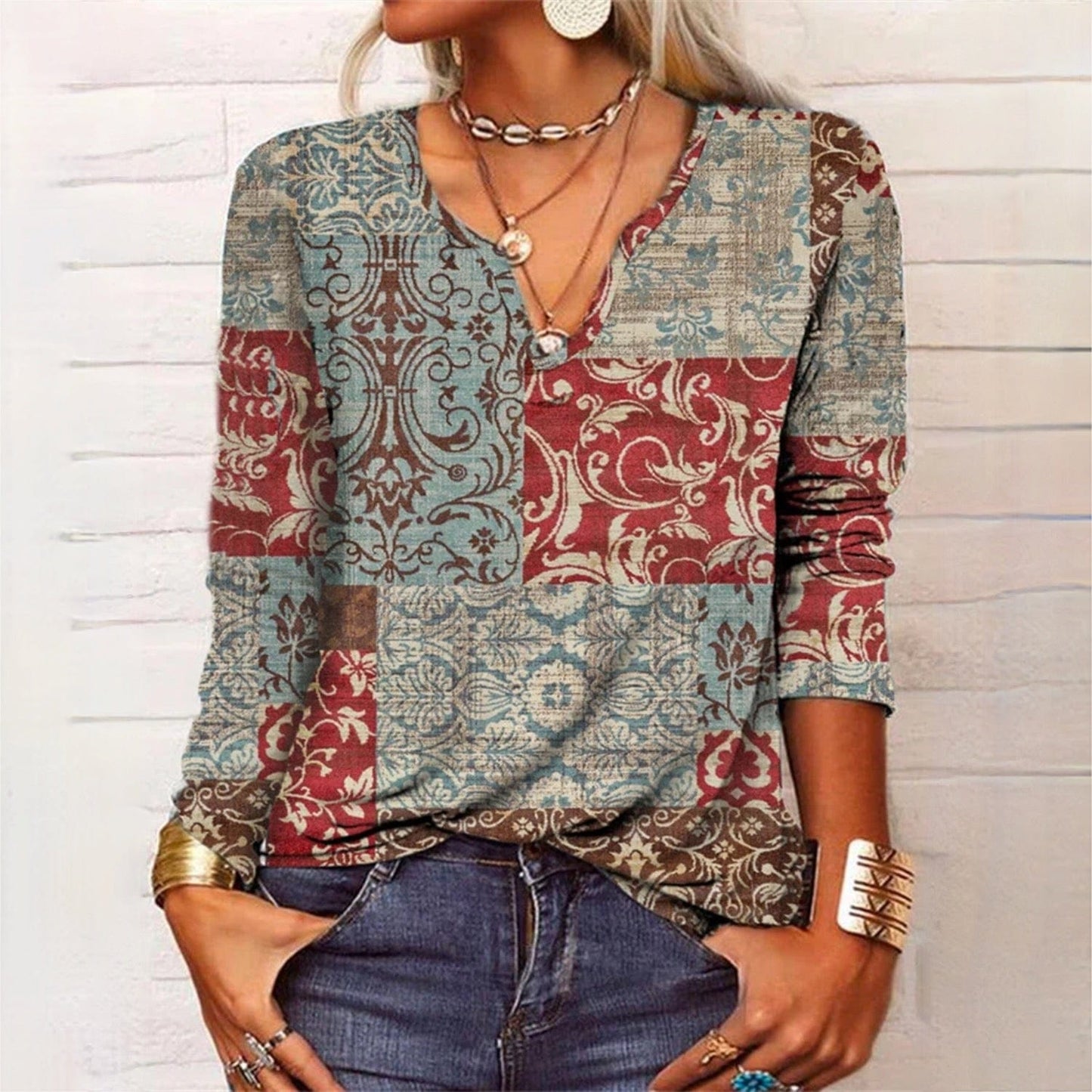 AD | långärmad topp med boho-patchwork-tryck