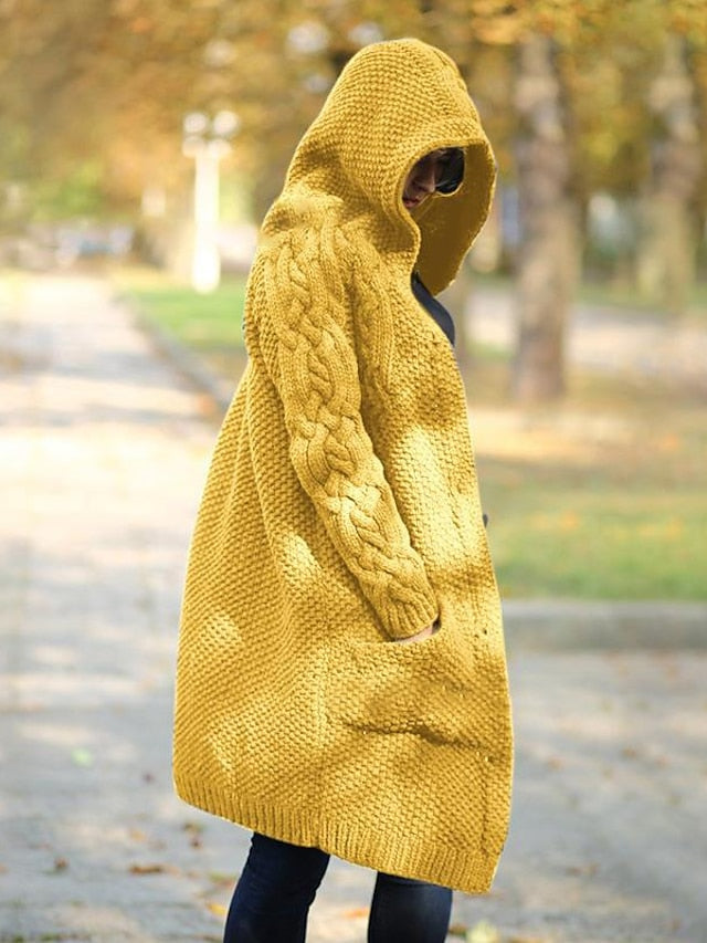 AD | Cardigan med huva i grovstickat material