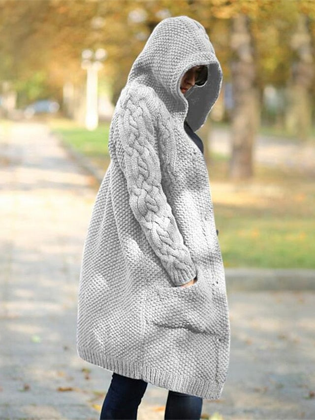 AD | Cardigan med huva i grovstickat material