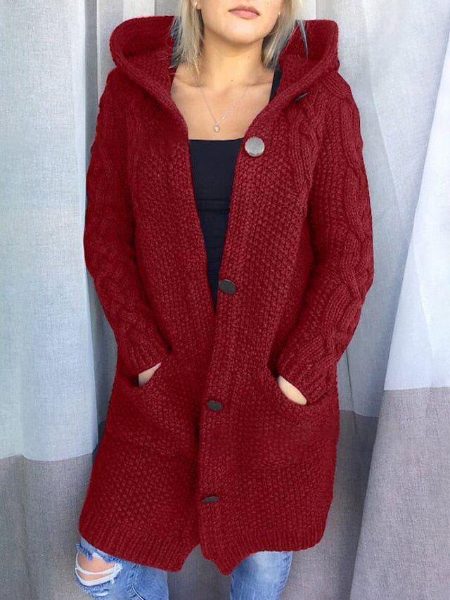 AD | Cardigan med huva i grovstickat material