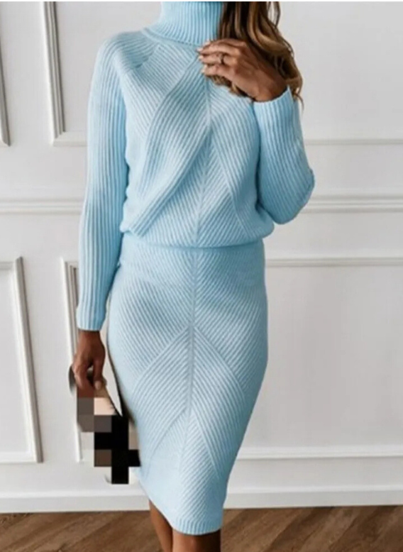 AD | Elegant ribbstickad tröja och kjol - set