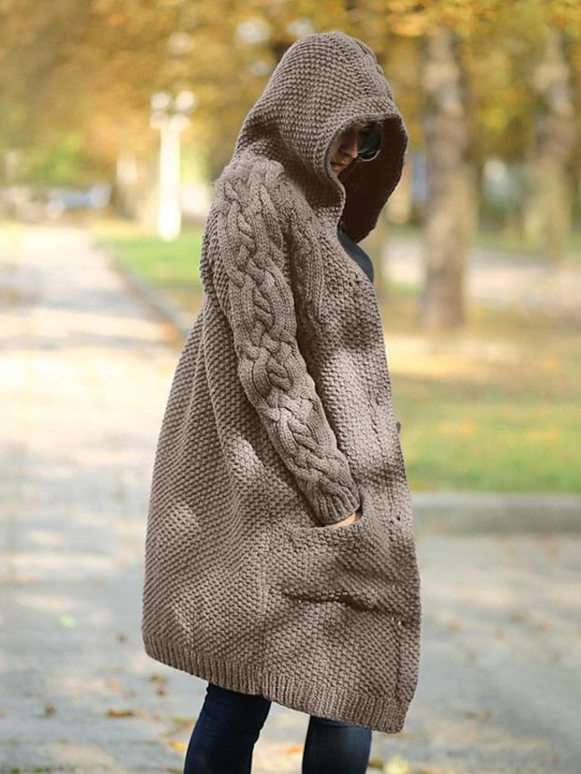 AD | Cardigan med huva i grovstickat material