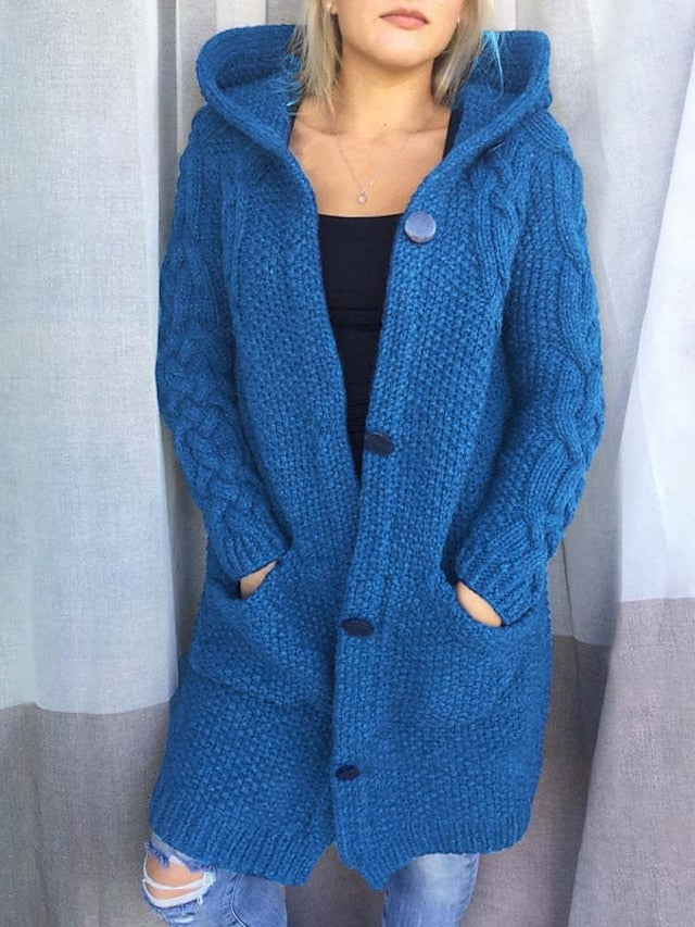 AD | Cardigan med huva i grovstickat material