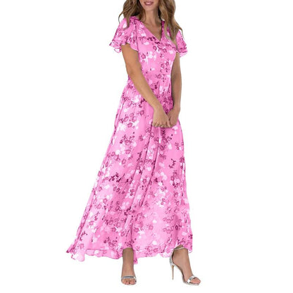 AD - lång med korta ärmar och blommigt tryck