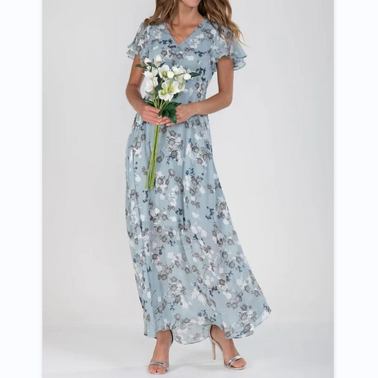 AD - lång med korta ärmar och blommigt tryck