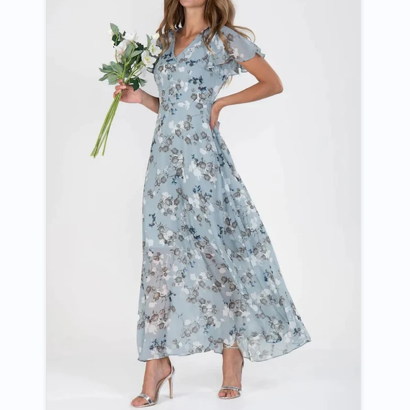 AD - lång med korta ärmar och blommigt tryck